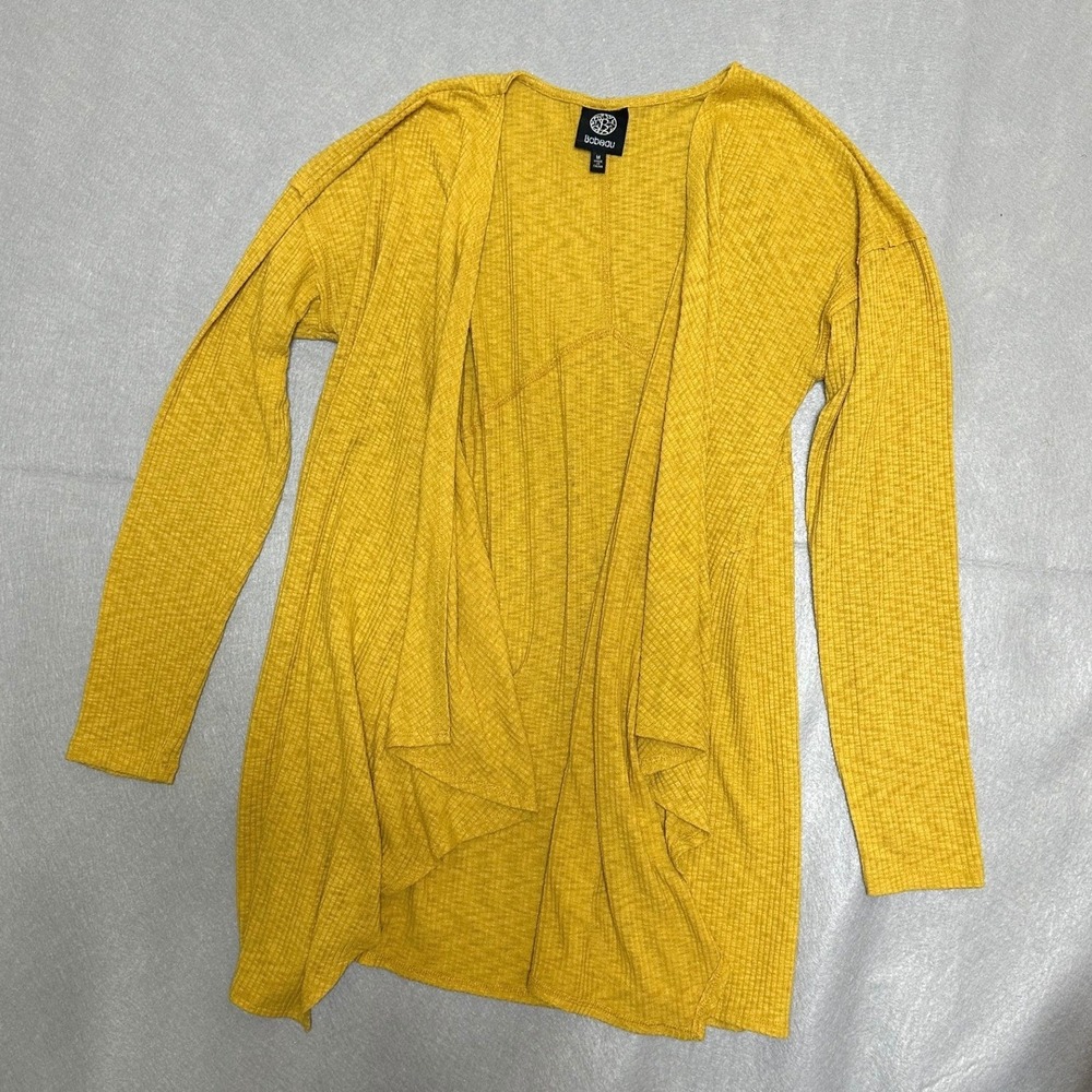 Bobeau Women Knit Top M Yellow Good Slub Texture Casual Boho Mustard Cardigan